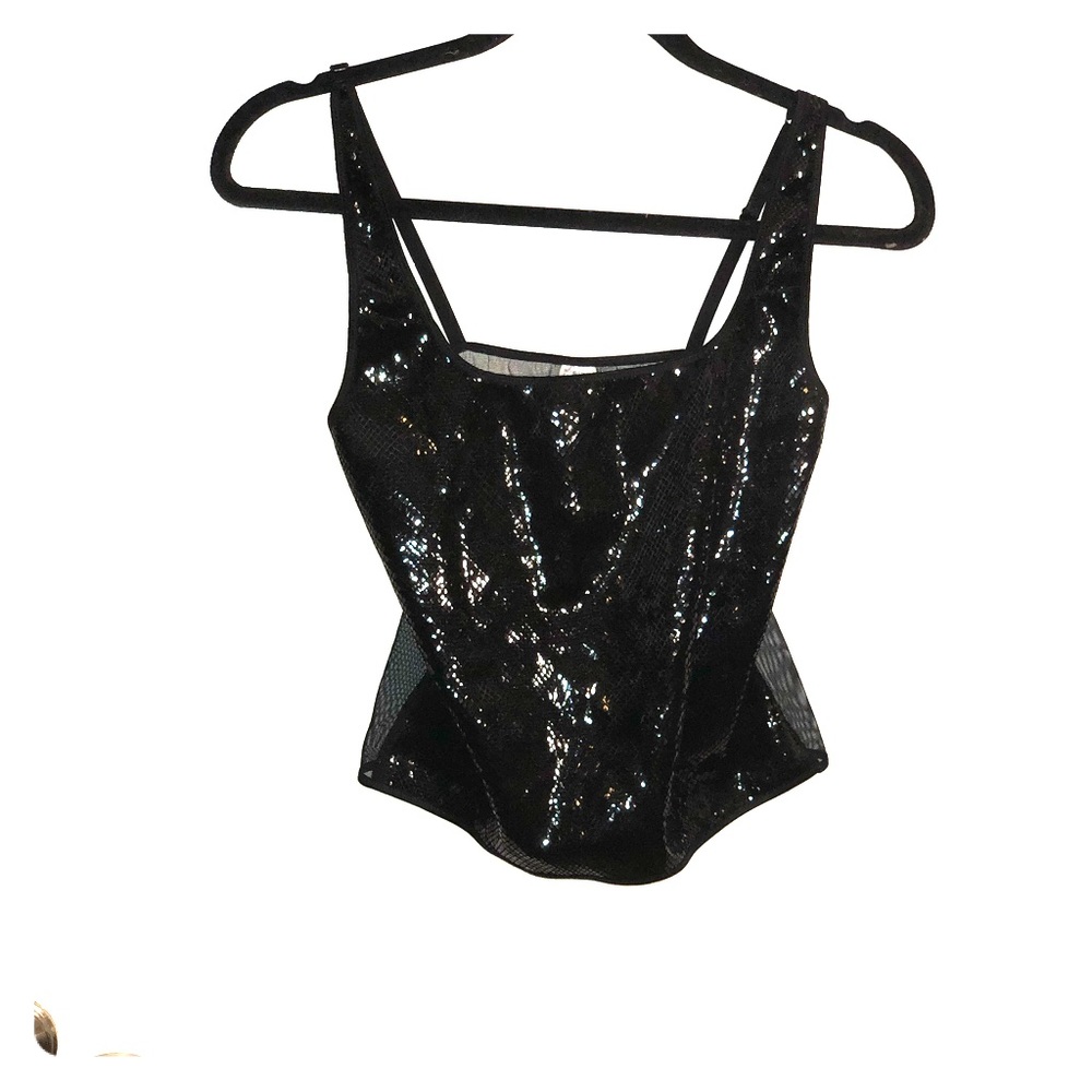 Nordstrom black sequin front sheer back top